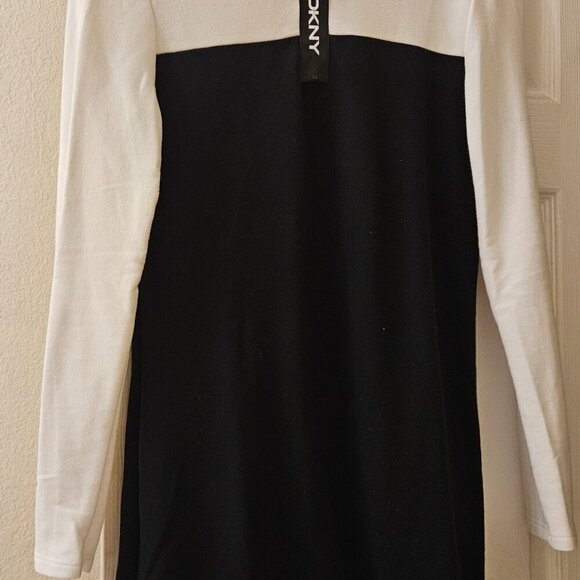 DKNY Chic Y2K Career black white long sleeve quarter zip colorblock dress M - Picture 2 of 9